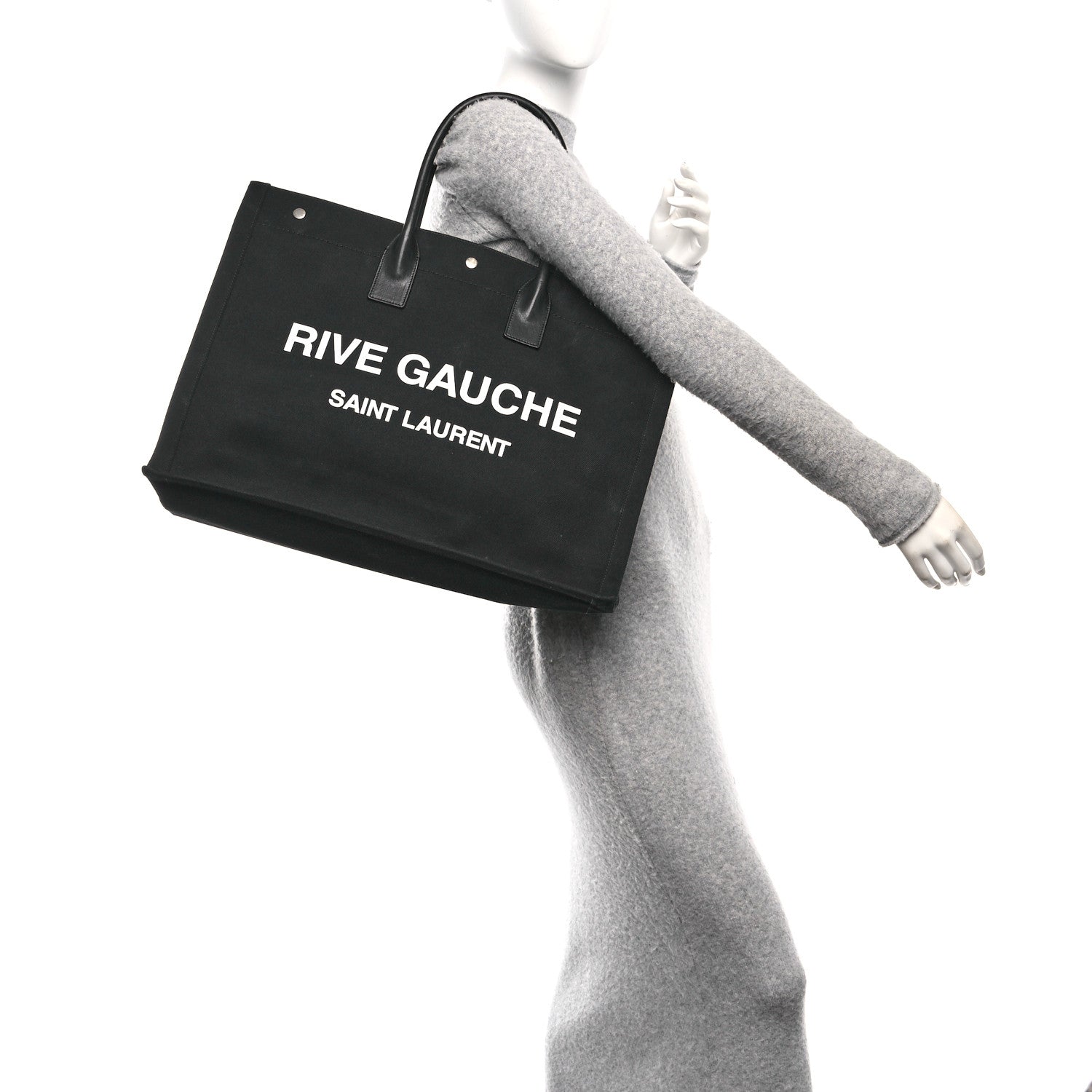 Saint Laurent Linen Calfskin Rive Gauche Tote Black 3 of 10