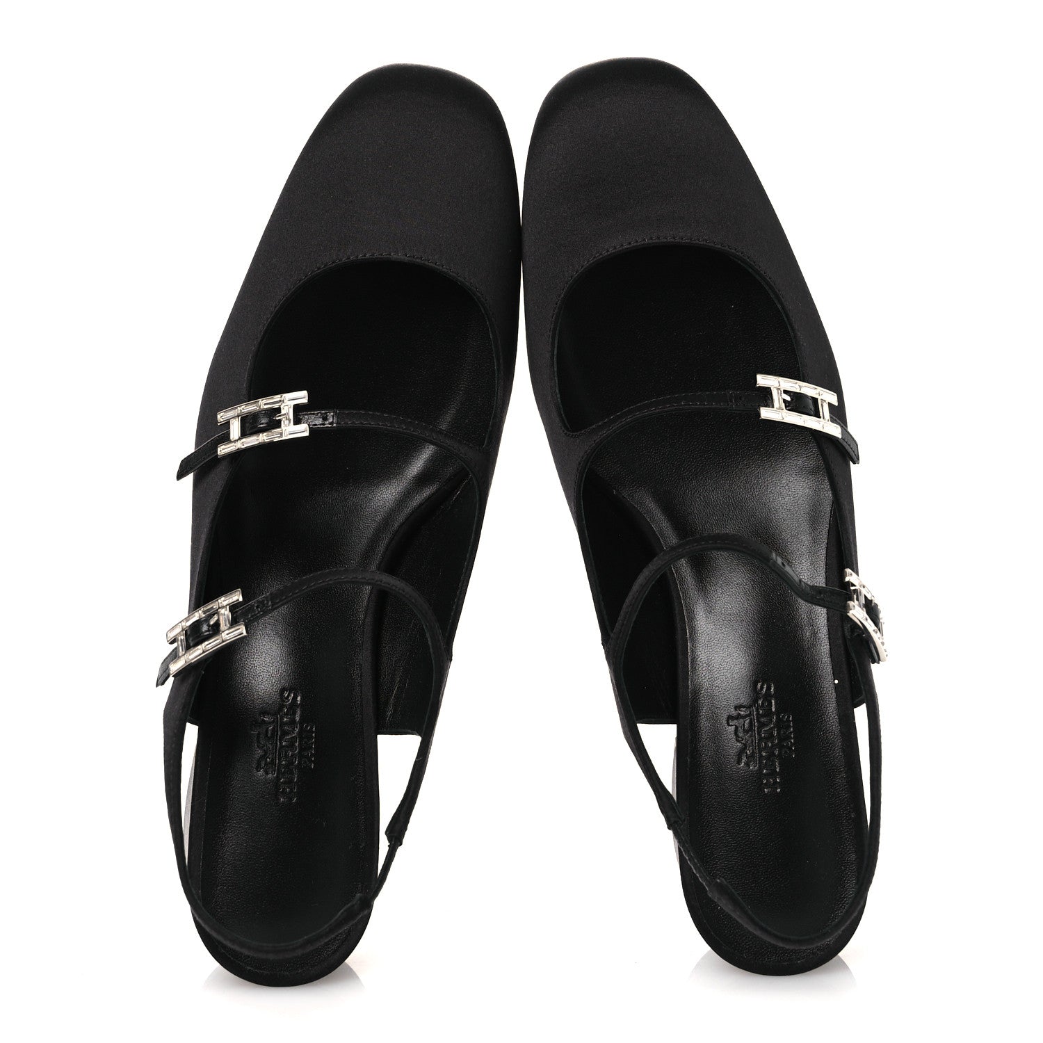 Hermes Satin Rhinestone Jackie 50 Pumps 37 Black 2 of 11