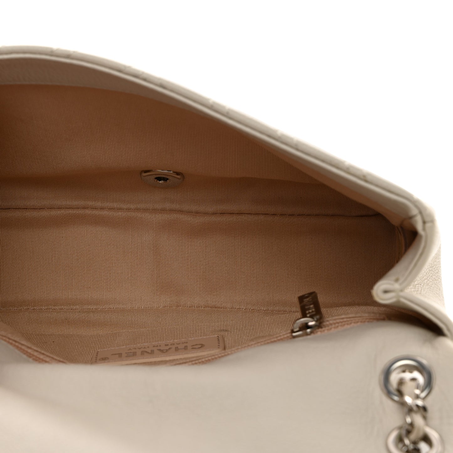 Calfskin Studded Chevron Quilted Small Stud Wars Flap White