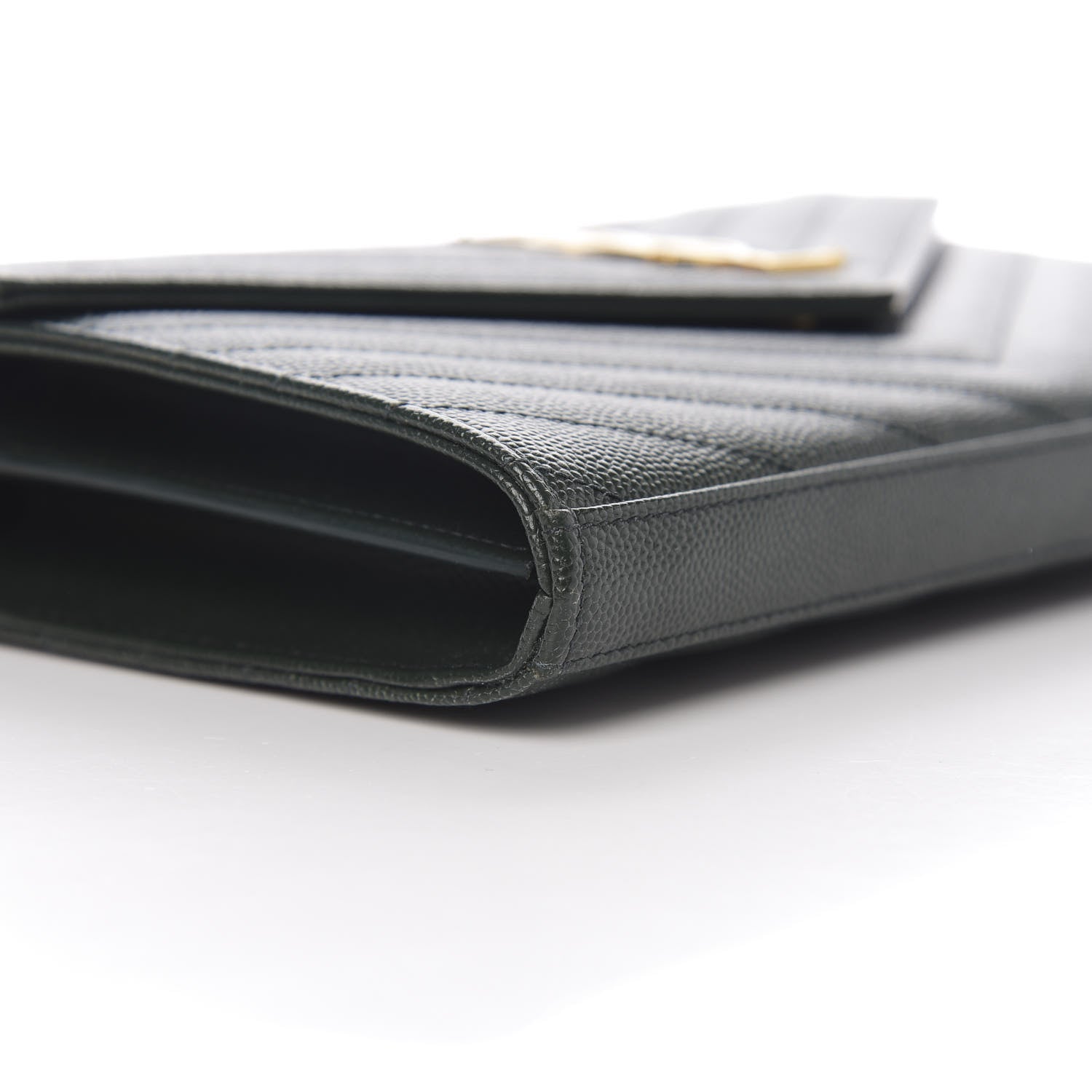 Saint Laurent Grain de Poudre Matelasse Chevron Medium Monogram Chain Wallet Dark Emerald 7 of 9