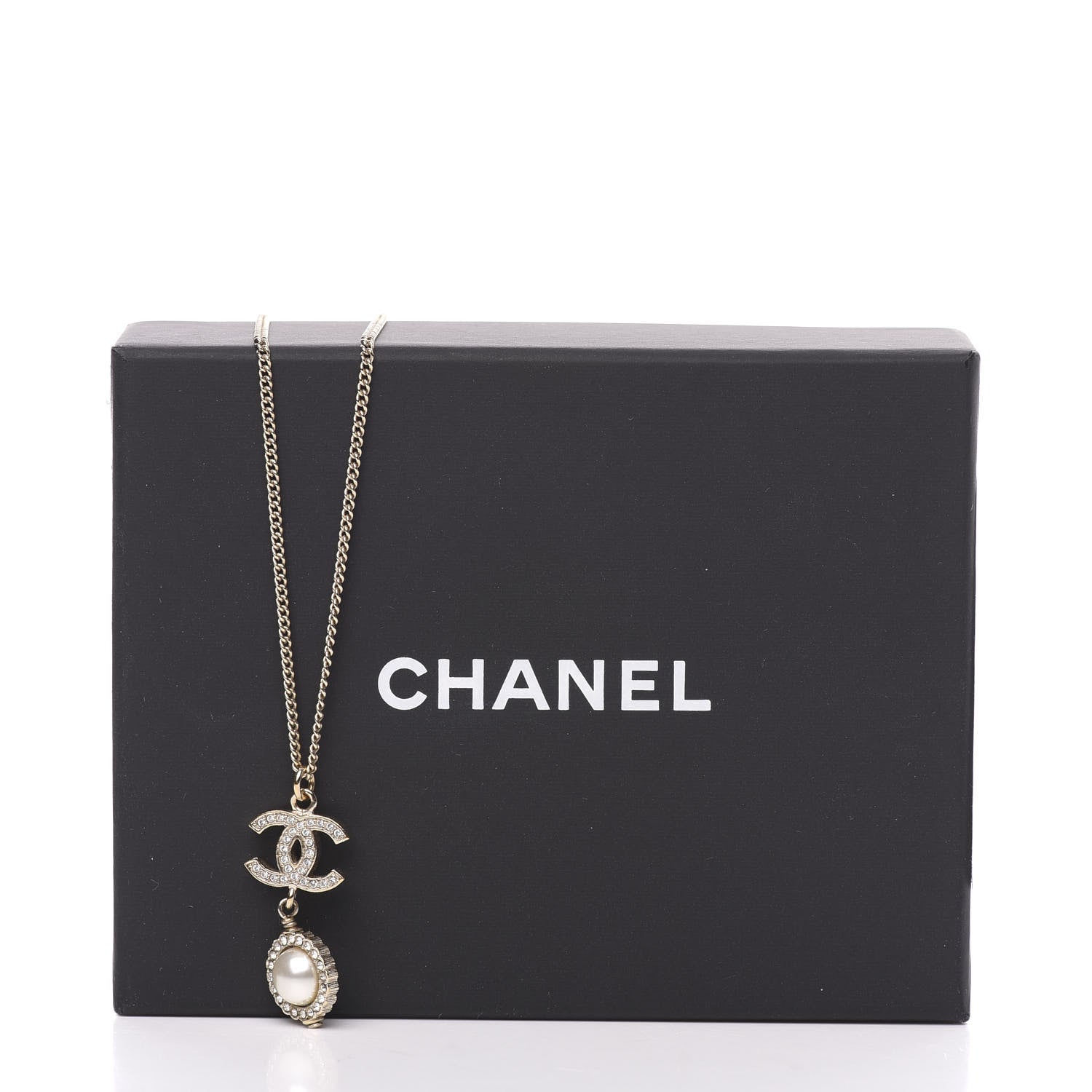 Chanel Crystal CC Pearl Drop Necklace Gold 5 of 5
