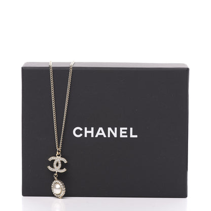 Chanel Crystal CC Pearl Drop Necklace Gold 5 of 5