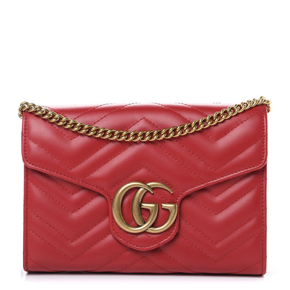 Gucci Calfskin Matelasse GG Marmont Chain Wallet Hibiscus Red 1 of 10