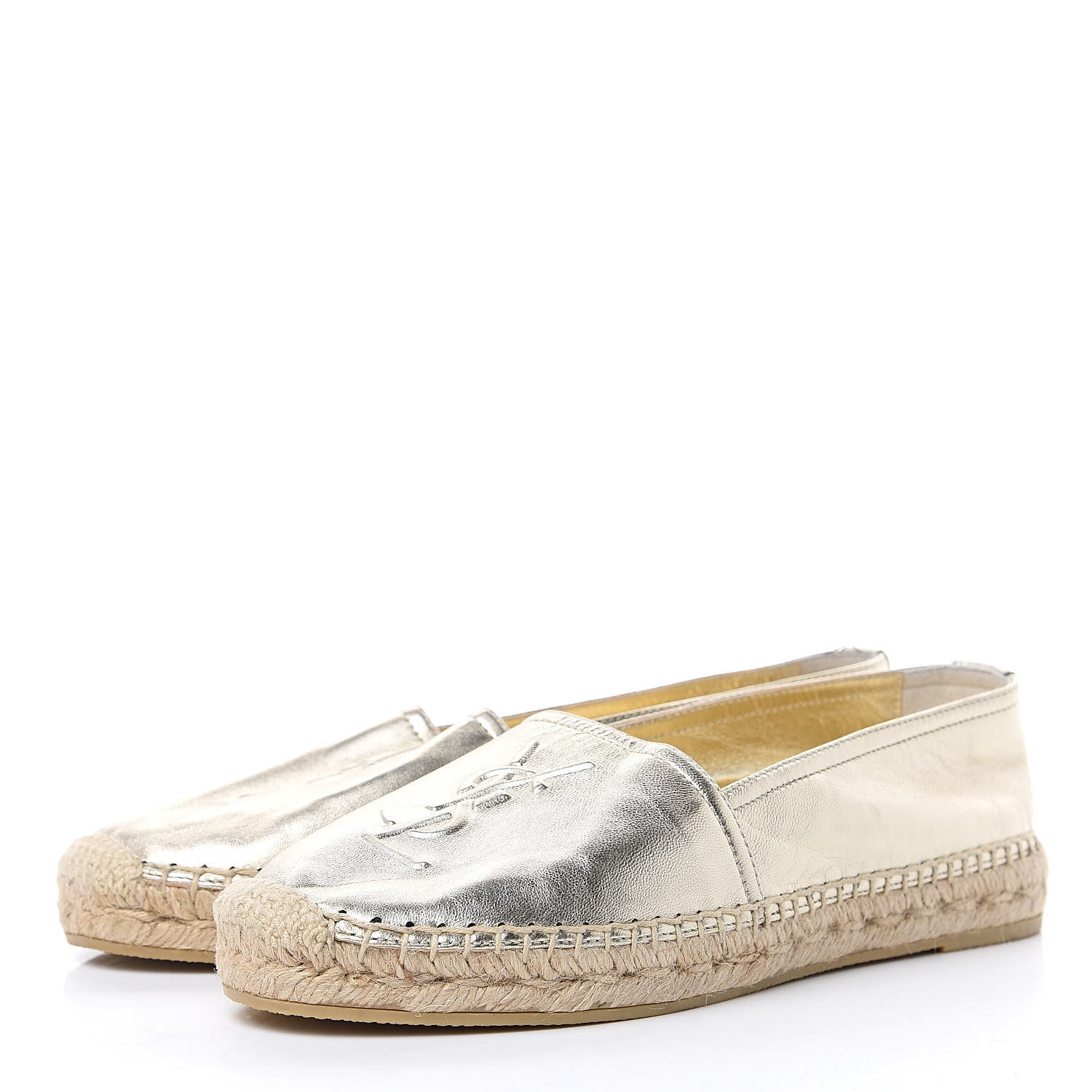 Saint Laurent Metallic Lambskin Monogram Espadrilles 38 Platino 3 of 9