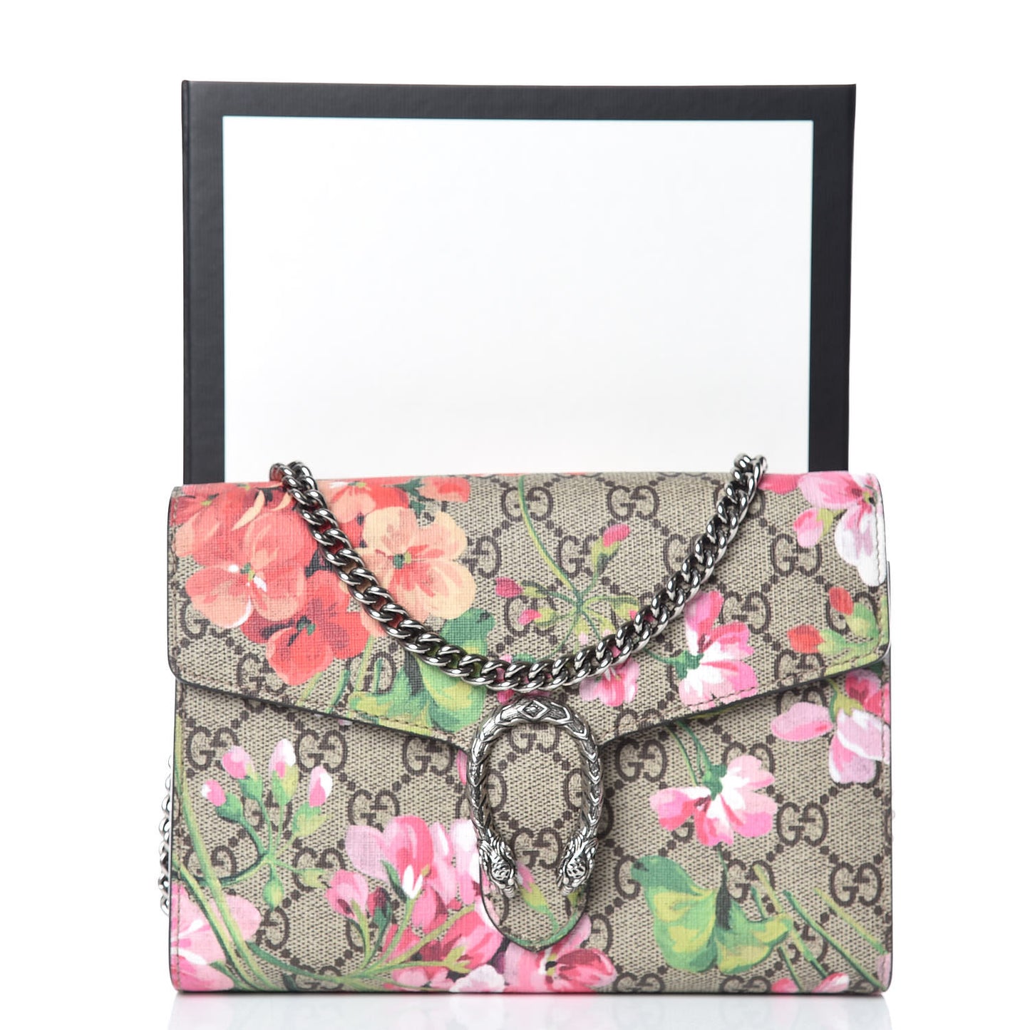 GG Supreme Monogram Blooms Mini Dionysus Chain Wallet Beige Multicolor Dry Rose