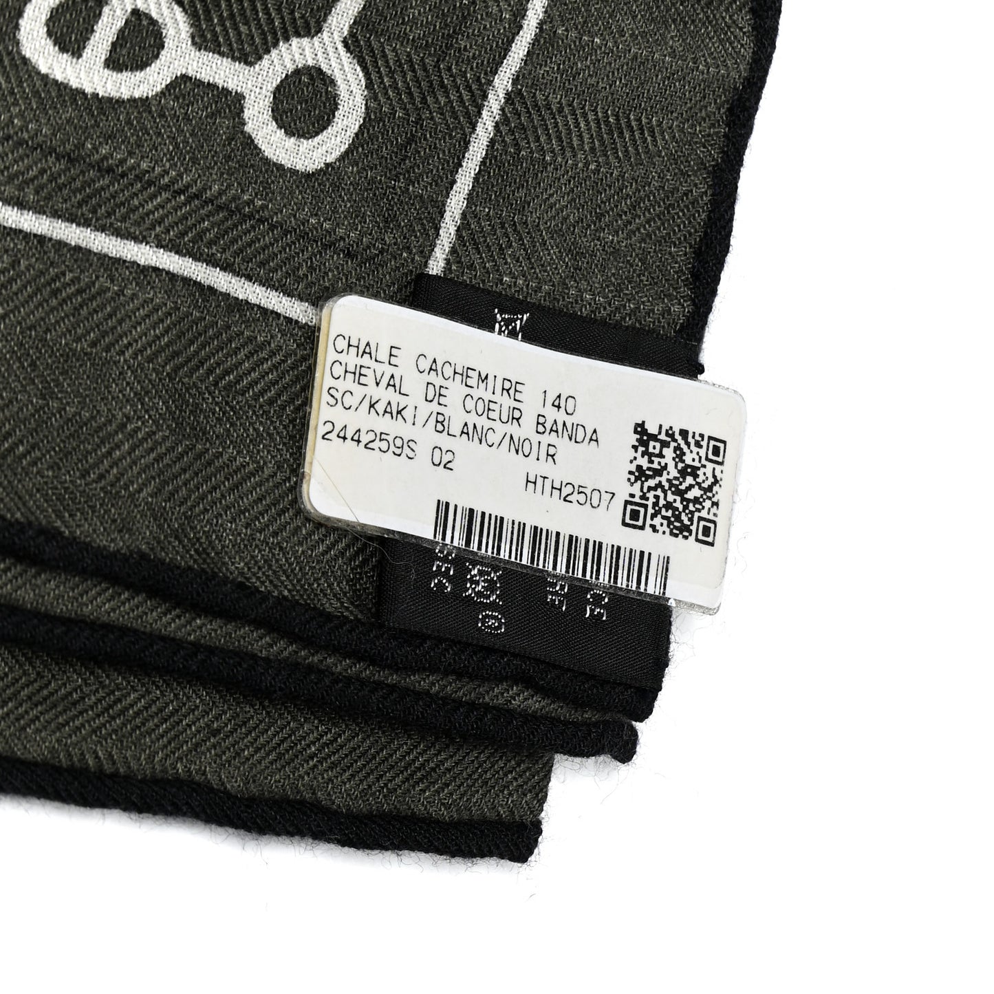 Cashmere Silk Cheval De Coeur Bandana Shawl 140 Kaki White Black