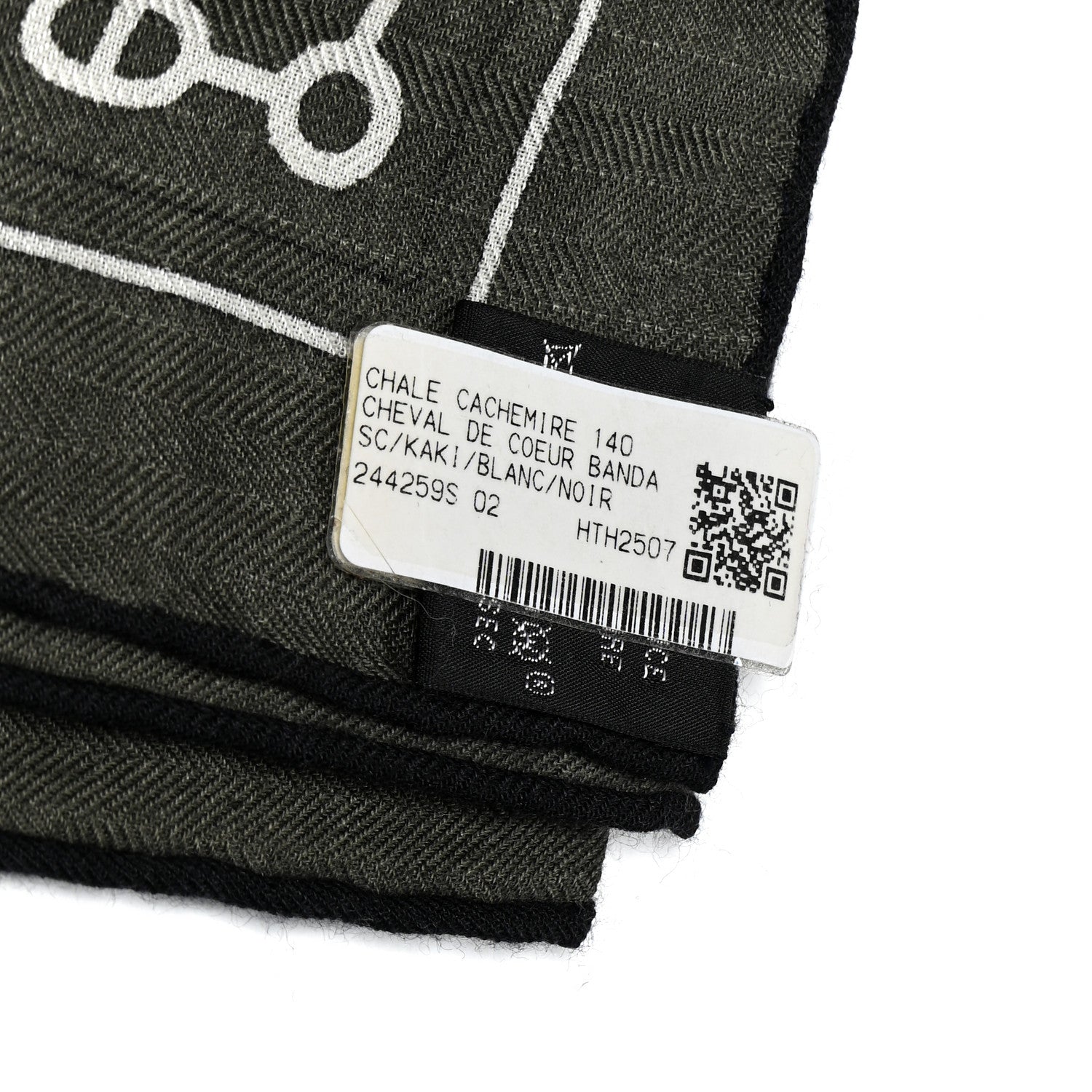 Hermes Cashmere Silk Cheval De Coeur Bandana Shawl 140 Kaki White Black 2 of 4