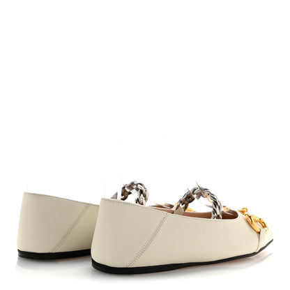 Gucci Nappa Lumiere Deva Horsebit Chain Embellished Flats 35.5 Dusty White 5 of 10