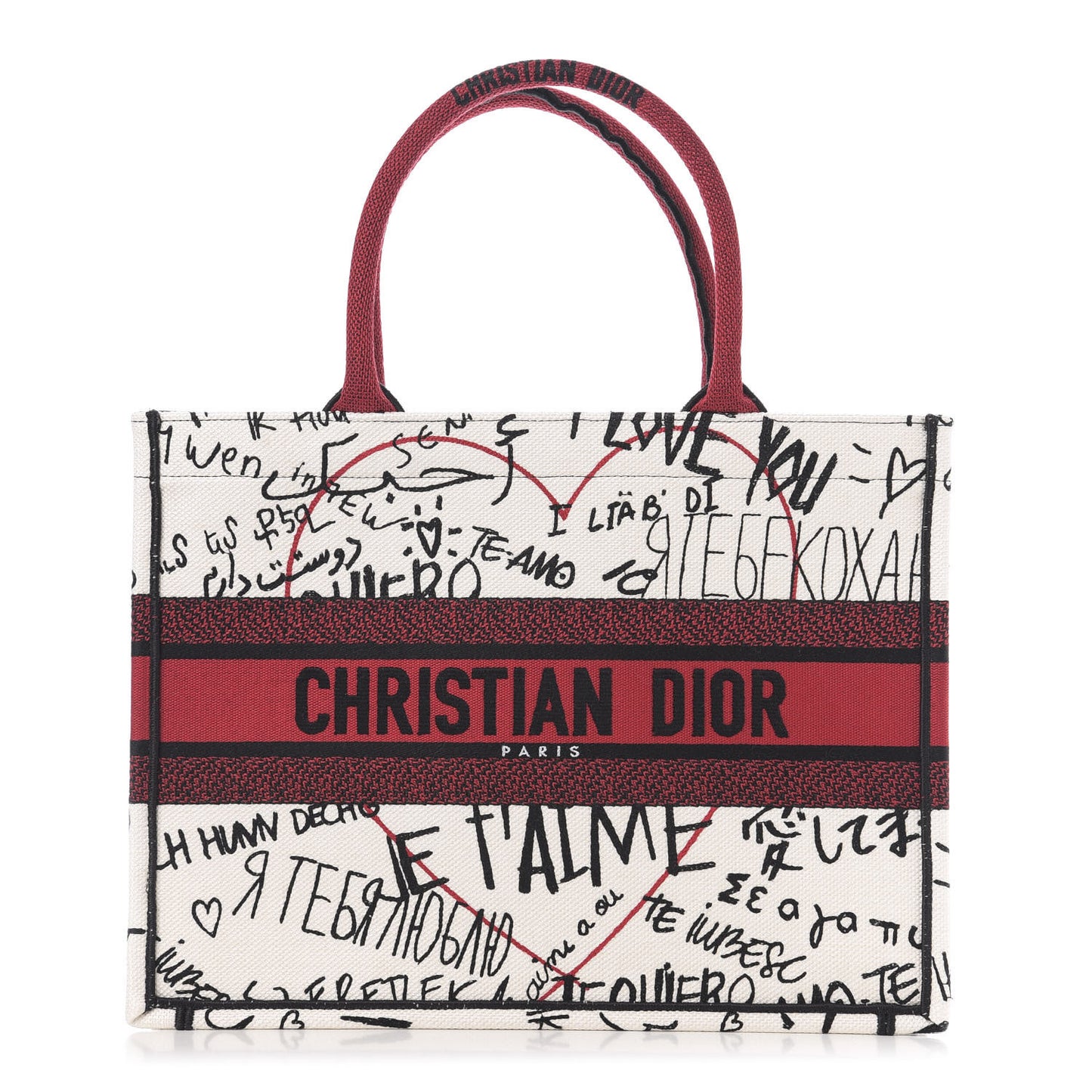 Canvas Embroidered Medium Dioramour Graffiti Book Tote Latte Multicolor