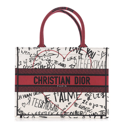 Christian Dior Canvas Embroidered Medium Dioramour Graffiti Book Tote Latte Multicolor 1 of 10
