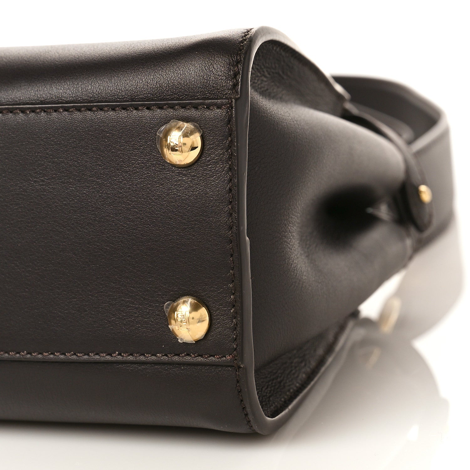 Fendi Vitello Seta Nabuk Pequin Mini Peekaboo Iconic Satchel Ebano Tobacco Moro 9 of 9