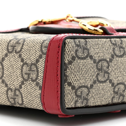 Gucci GG Supreme Monogram Azalea Calfskin Horsebit 1955 Crossbody Bag Beige Ebony New Cherry Red 9 of 11