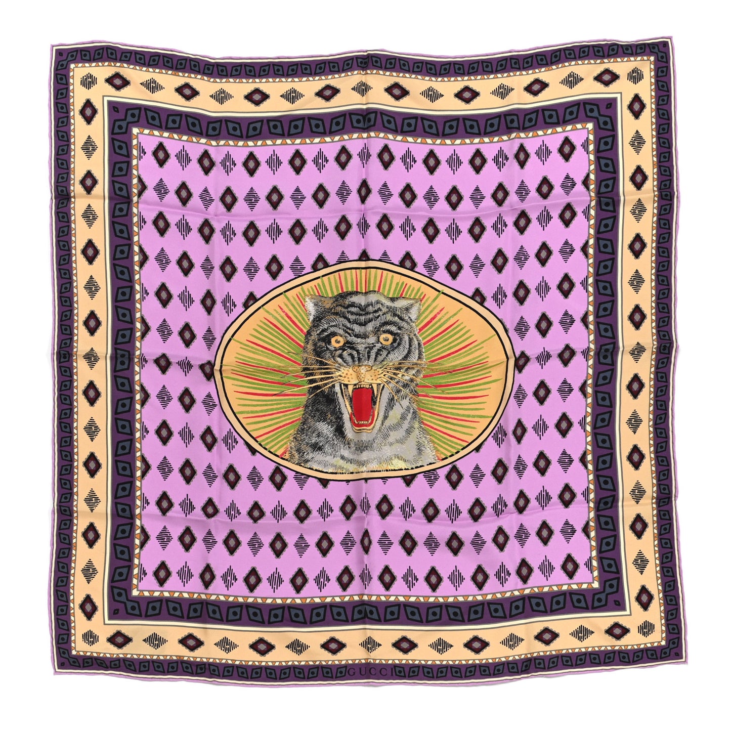 Silk Twill Tiger Face Place Square Scarf Multicolor