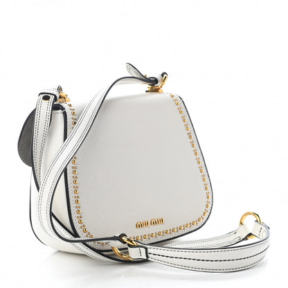 Miu Miu Madras Soft Calfskin Crystal Embellished Dahlia Shoulder Bag White 3 of 11