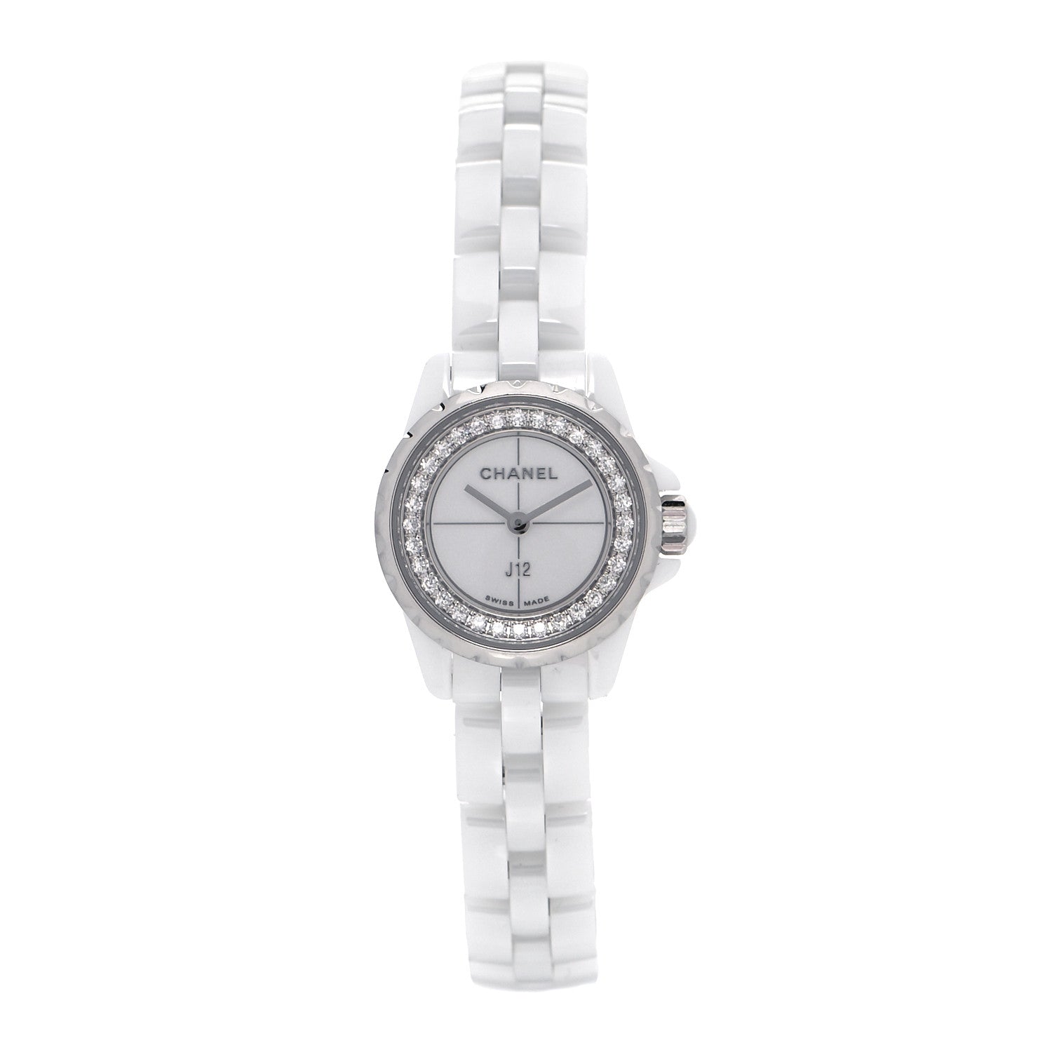 Chanel Stainless Steel Ceramic Diamond Bezel 20mm J12 Quartz Watch White 1 of 4