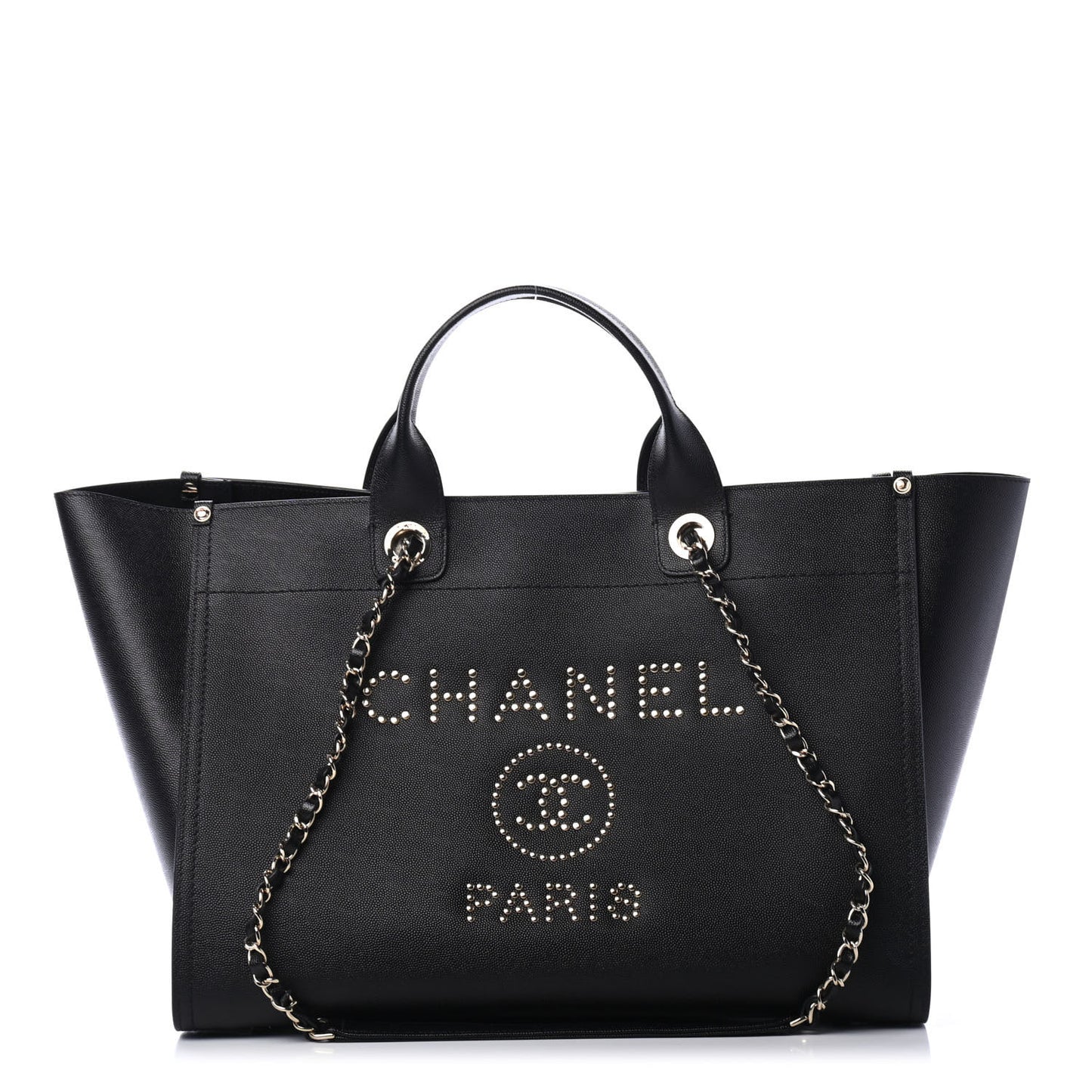 Caviar Medium Studded Deauville Tote Black