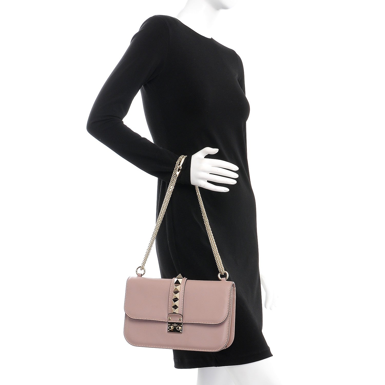 Valentino Garavani Vitello Medium Glam Lock Rockstud Flap Poudre 3 of 8