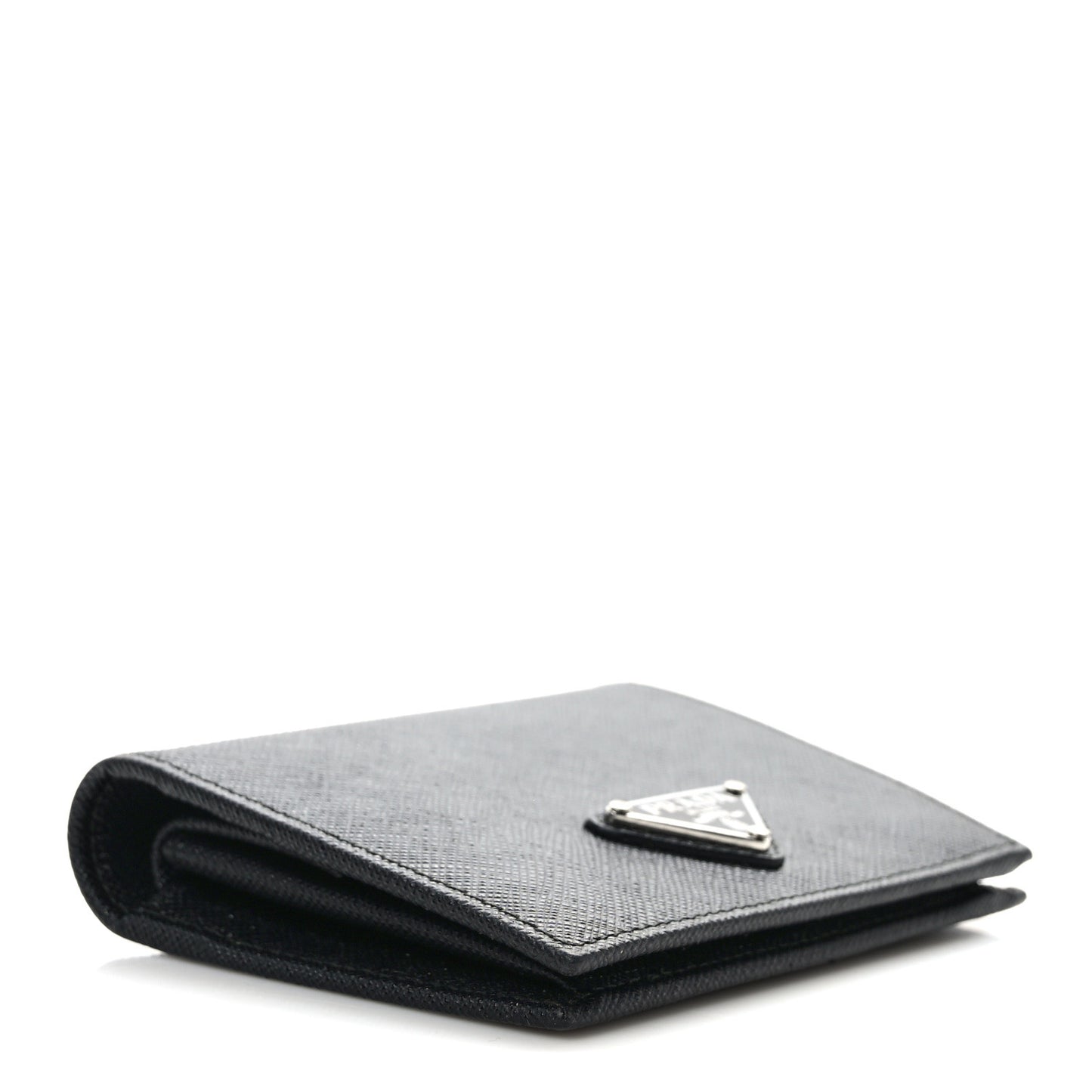 Saffiano Small Triangle Bi-Fold Wallet Black