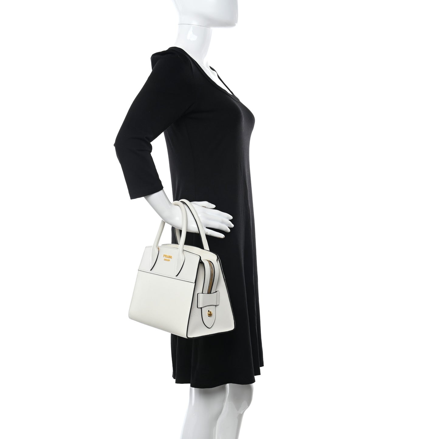 Saffiano City Calfskin Bibliothèque Top Handle White