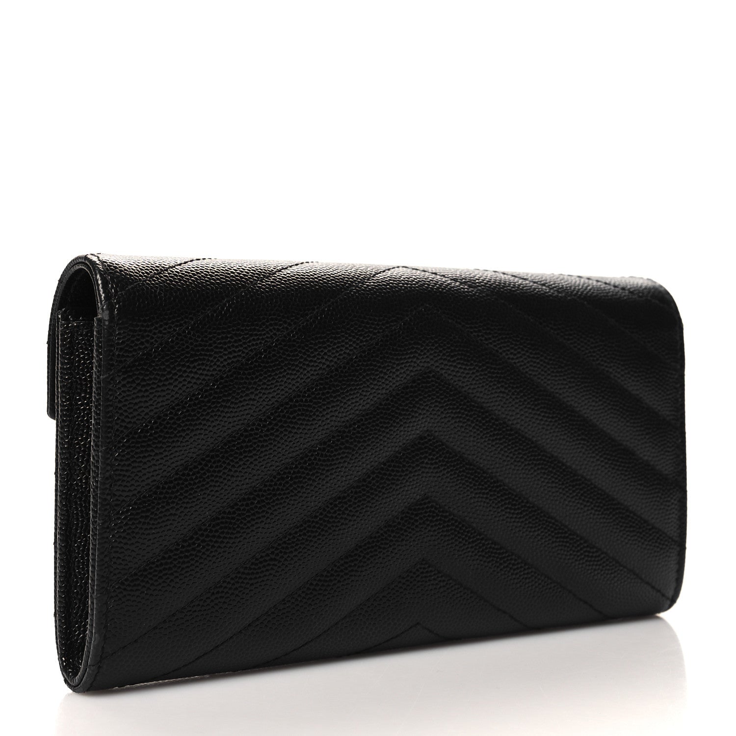 Saint Laurent Grain De Poudre Matelasse Chevron Monogram Flap Wallet Black 3 of 11