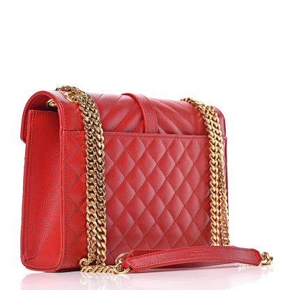 Saint Laurent Grain De Poudre Textured Mixed Matelasse Triquilt Medium Monogram Satchel New Red 3 of 10