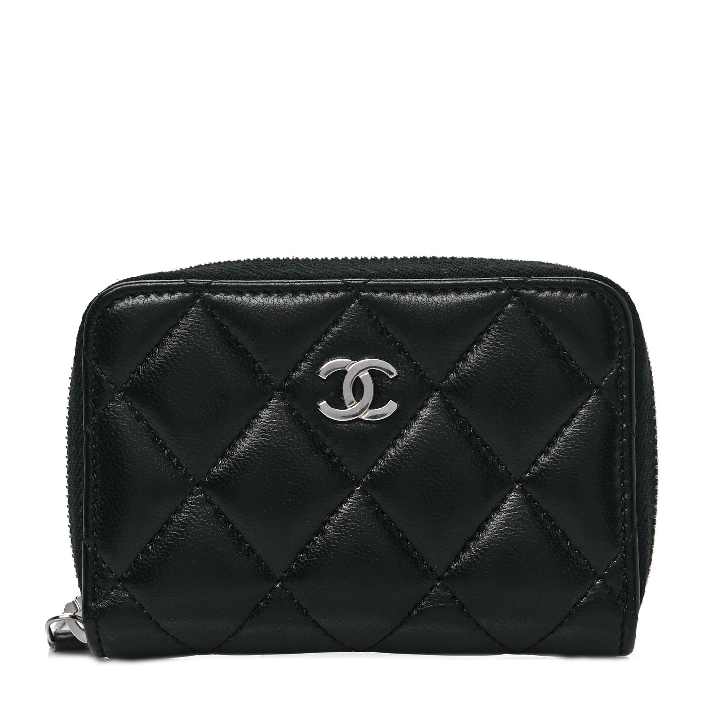 Lambskin Quilted Zip Coin Purse Black