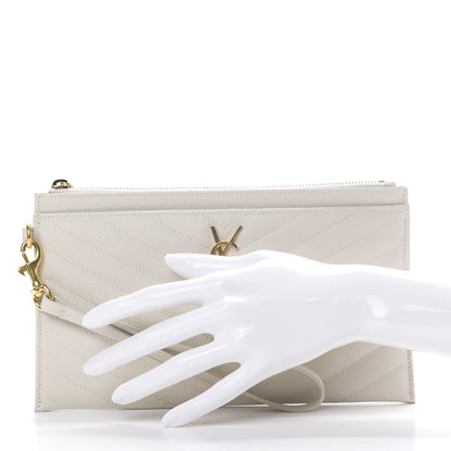 Saint Laurent Grain De Poudre Chevron Monogram Large Bill Pouch Blanc Vintage 2 of 8