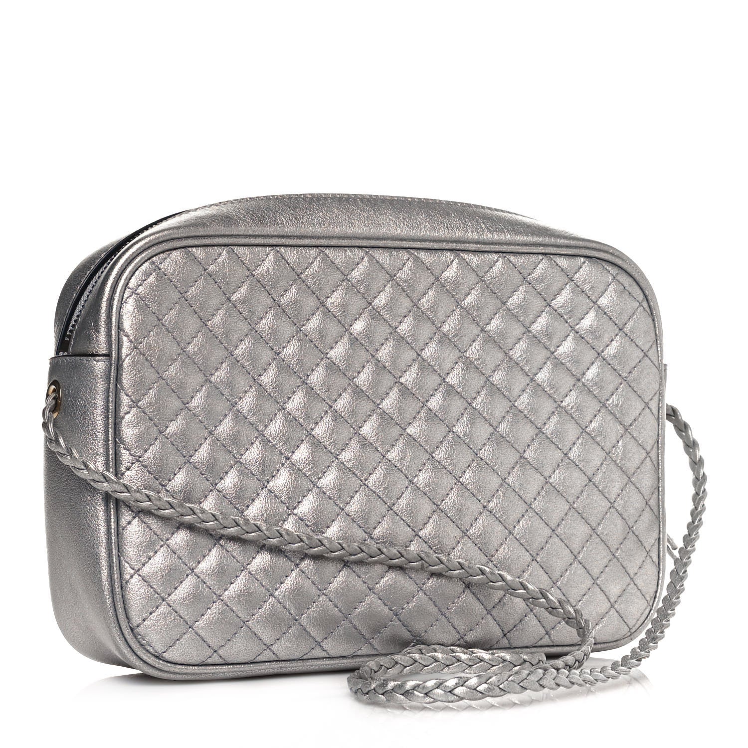 Gucci Laminated Nappa Web Trapuntata Small GG Shoulder Bag Argento 3 of 12