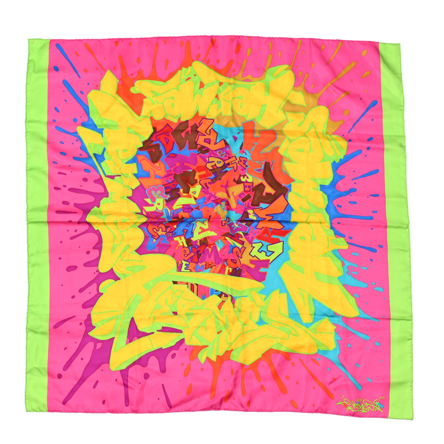 Silk Graff Hermes Graffiti Scarf 90 Rose Fluo Soleil Vert Fluo