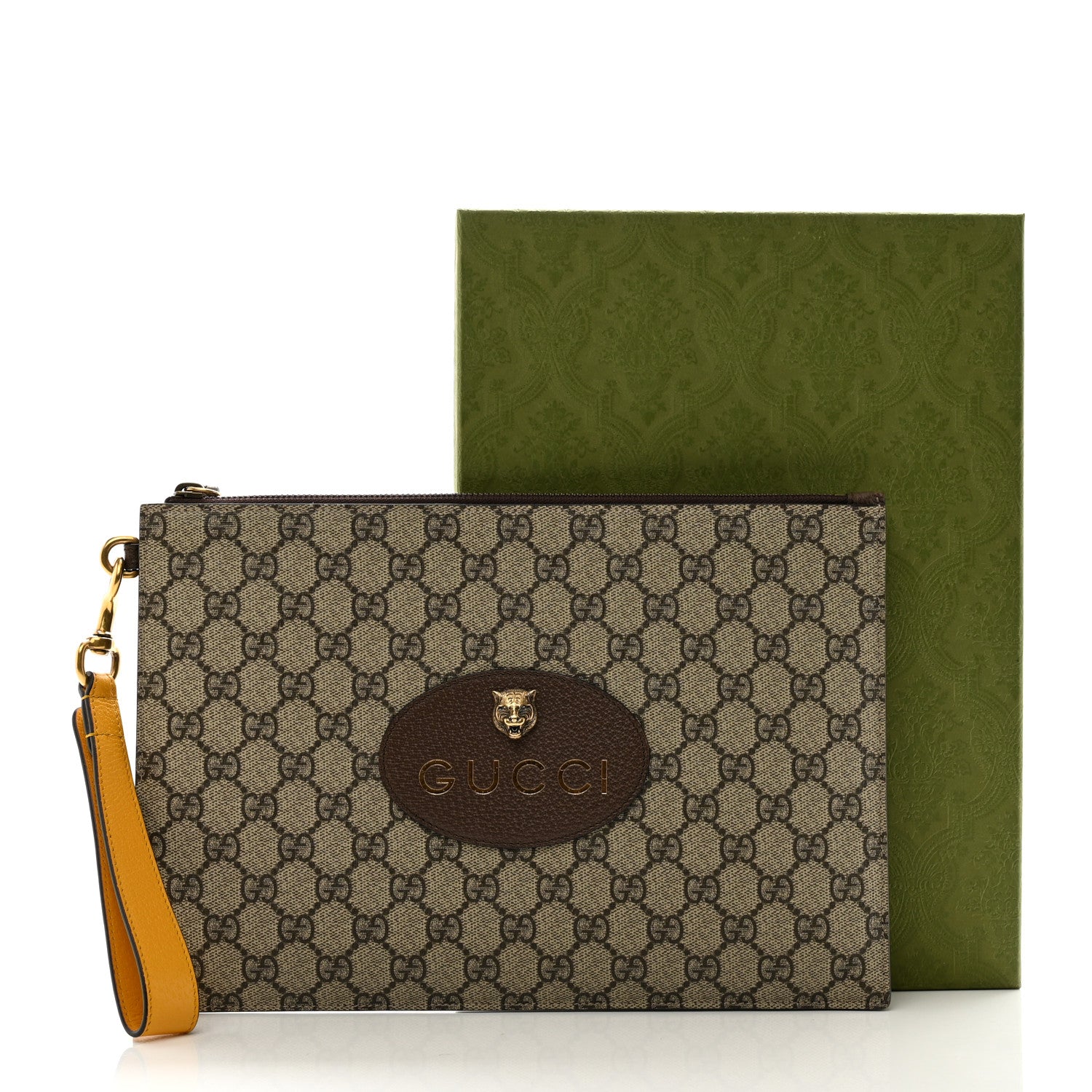 Gucci GG Supreme Monogram Neo Vintage Zip Wristlet Pouch Beige New Acero Crop 8 of 8