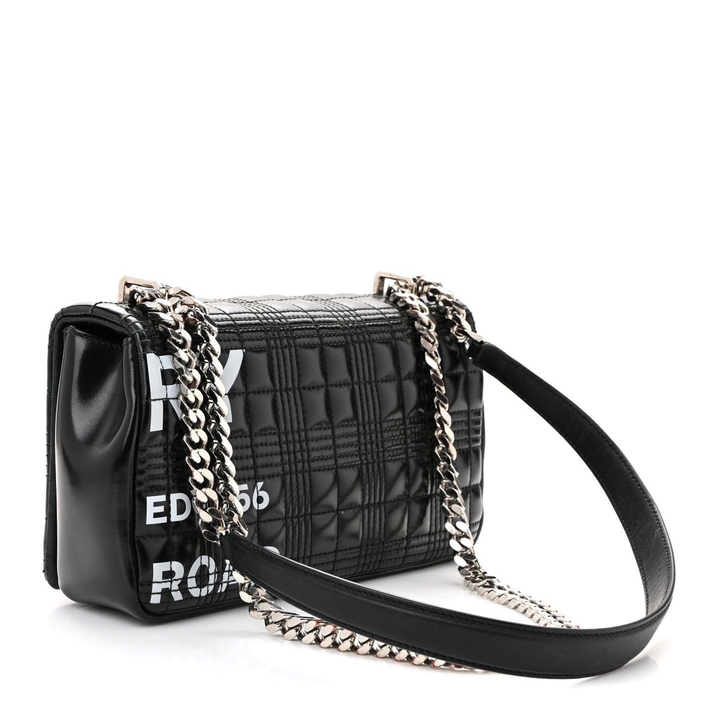 Patent Quilted Horseferry Print Small Lola Bag Black