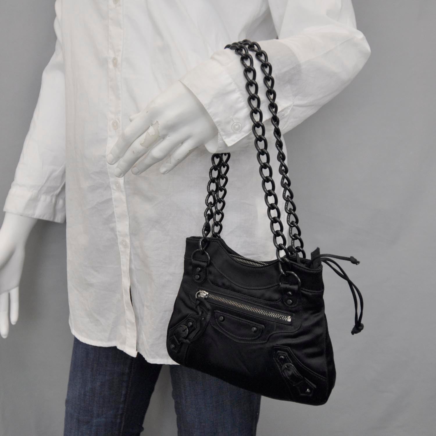Balenciaga Satin Classique Shoulder Bag Black 2 of 7
