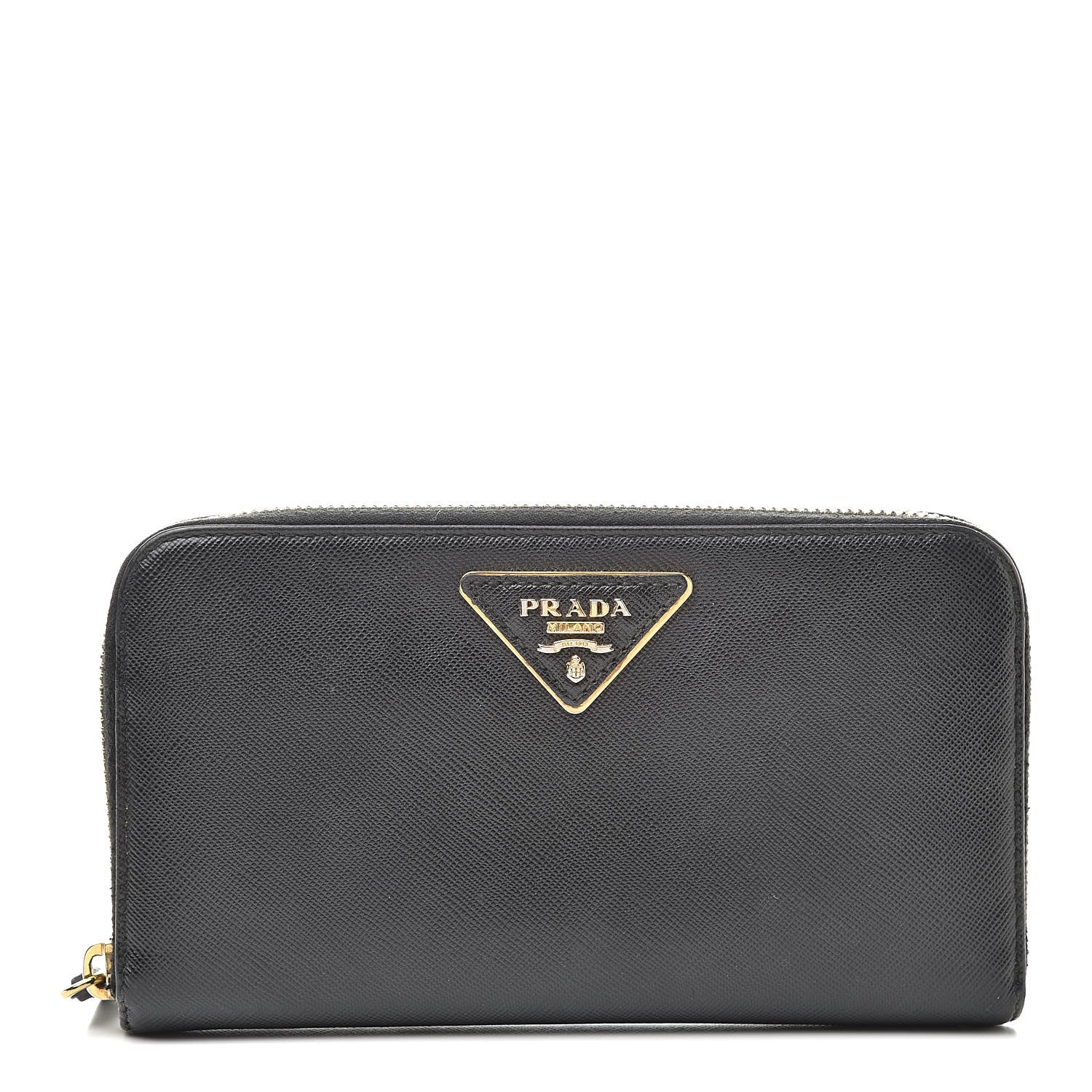 Prada Saffiano Metal Zip Around Wallet Black 1 of 10