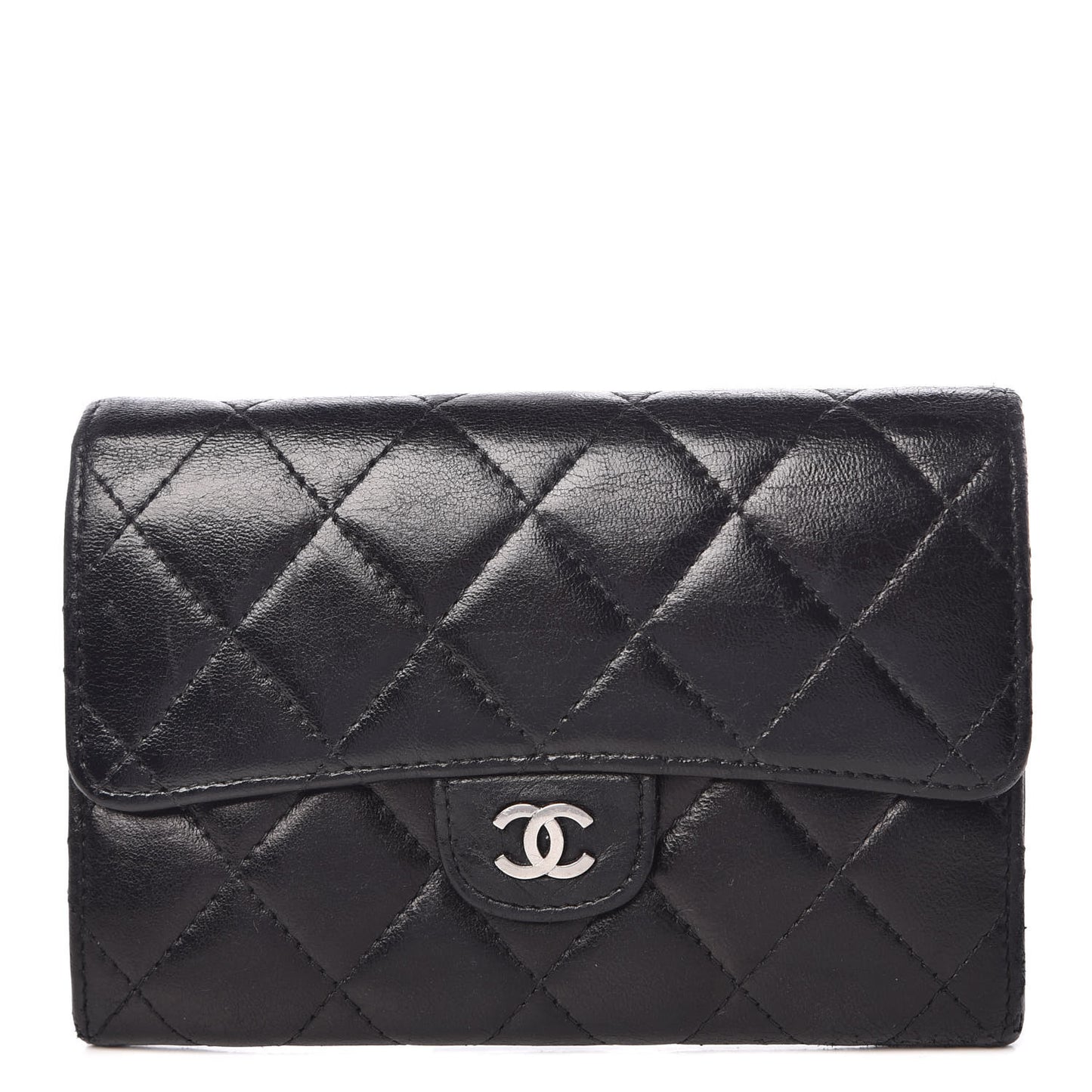 Lambskin Quilted Small Flap Wallet Black