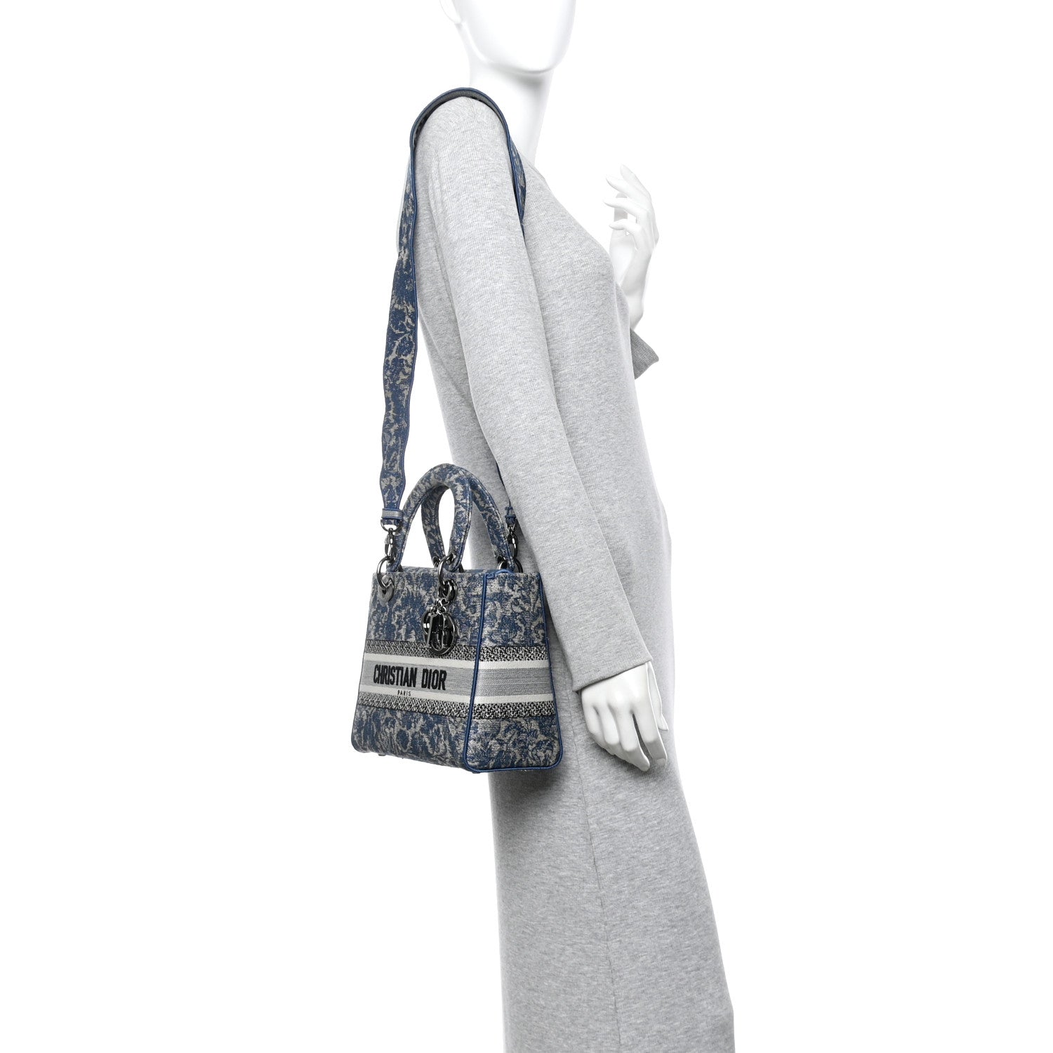 Christian Dior Canvas Embroidered Brocart Medium Lady D-Lite Blue 2 of 9