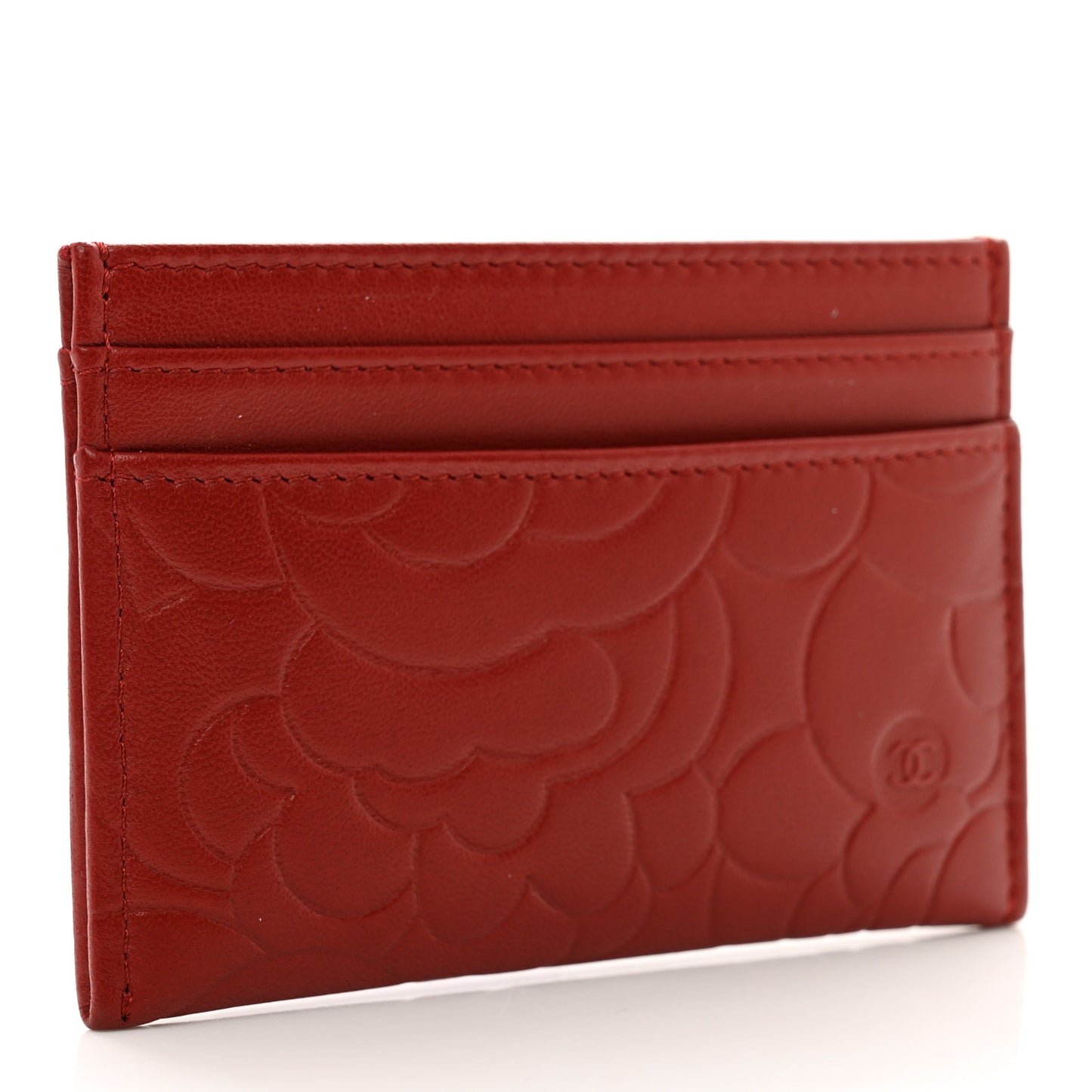 Lambskin Camellia Embossed Card Holder Red