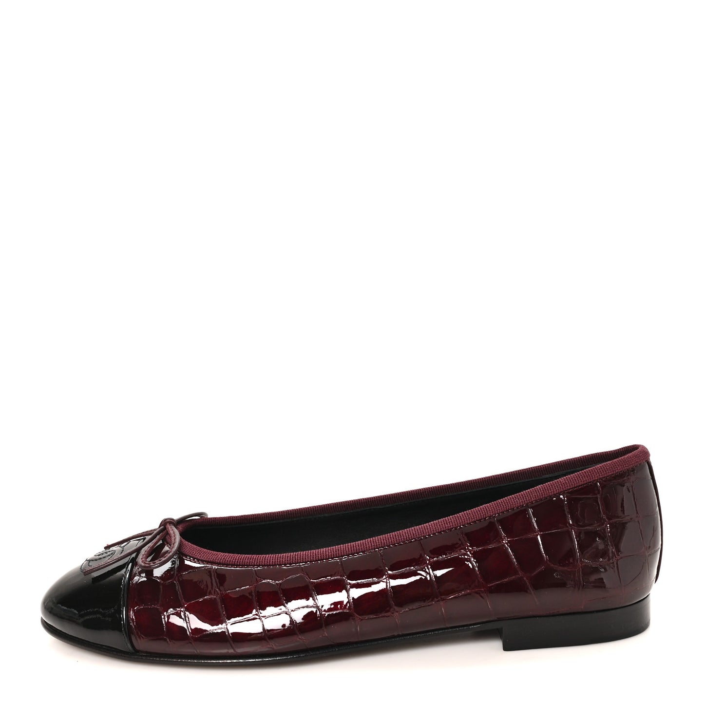 Crocodile Embossed Patent CC Cap Toe Ballerina Flats 40 Burgundy