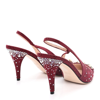 Gucci New Canvas Crystal GG Monogram Horsebit Slingback Pumps 38.5 Rossa Ancora 5 of 10
