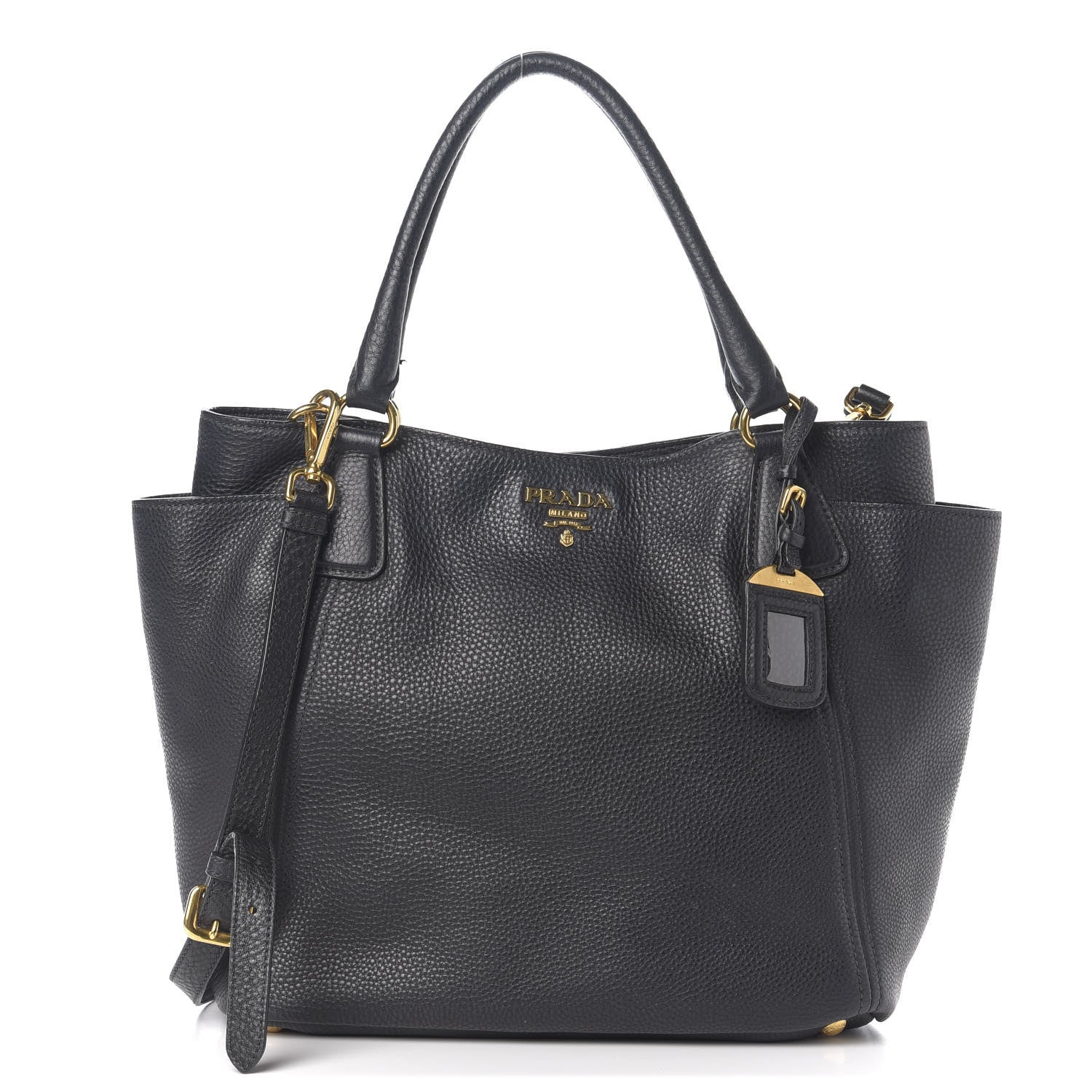 Prada Vitello Daino Side Pocket Tote Black 1 of 9