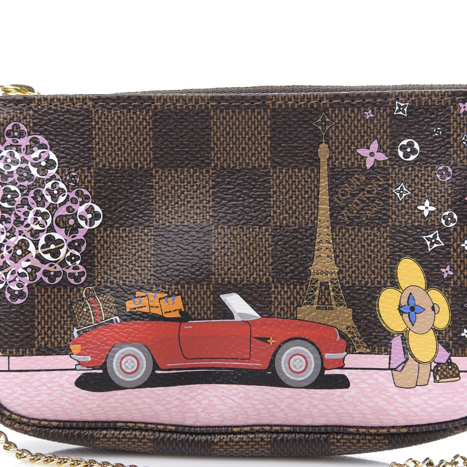 Louis Vuitton Damier Ebene 2019 Christmas Animation Mini Pochette Accessories Red 9 of 10