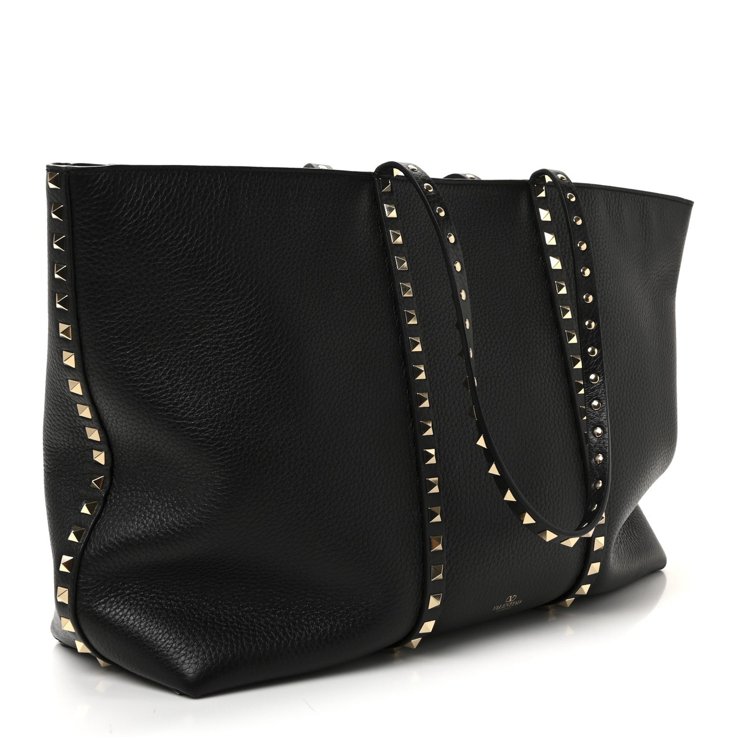 Grained Calfskin Rockstud Shopping Bag Black