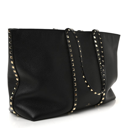 Valentino Garavani Grained Calfskin Rockstud Shopping Bag Black 3 of 9