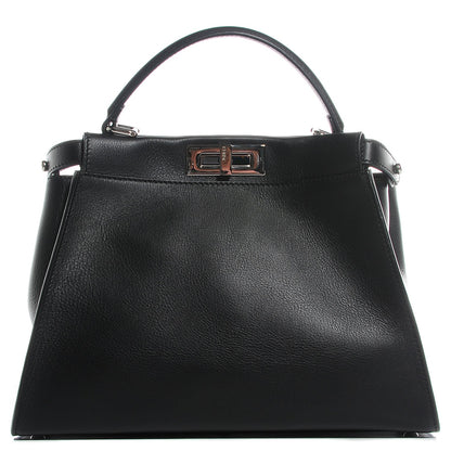 Fendi Vitello Seta Python Crocodile Monster Eyes Medium Peekaboo Iconic Satchel Black Girasole 2 of 10