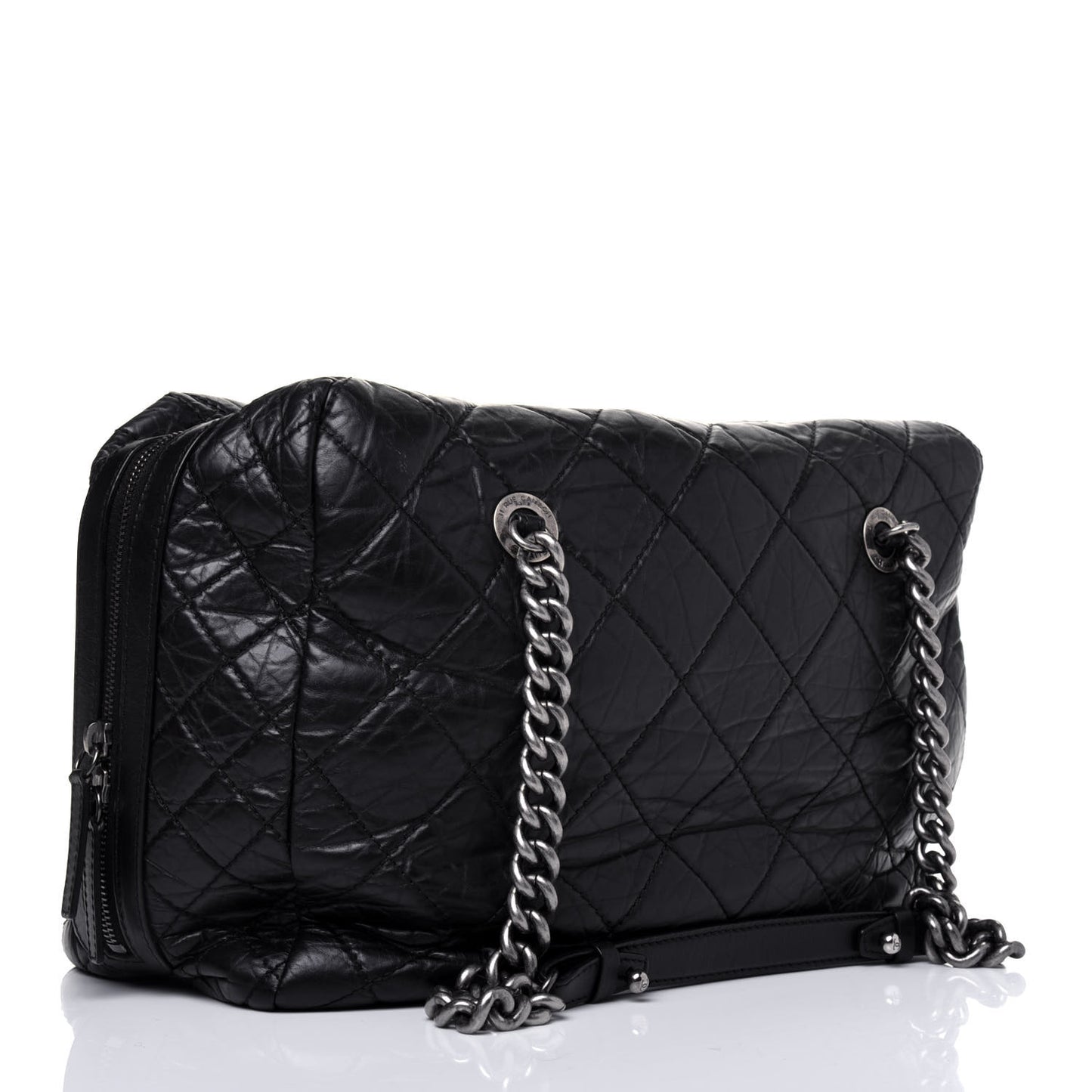 Aged Calfskin Quilted Large Secret Tag Bowling Bag Black