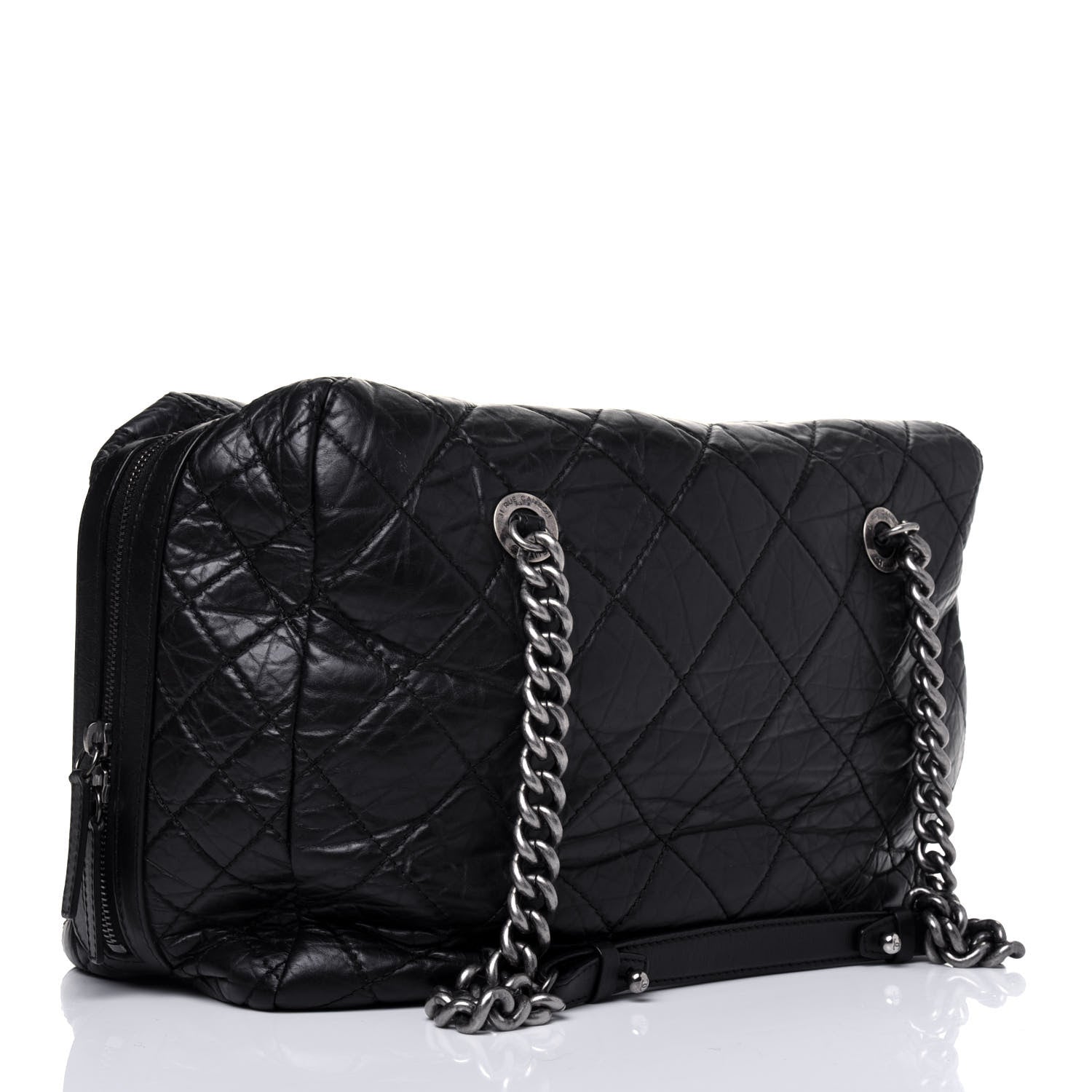 Chanel Aged Calfskin Quilted Large Secret Tag Bowling Bag Black 5 of 27