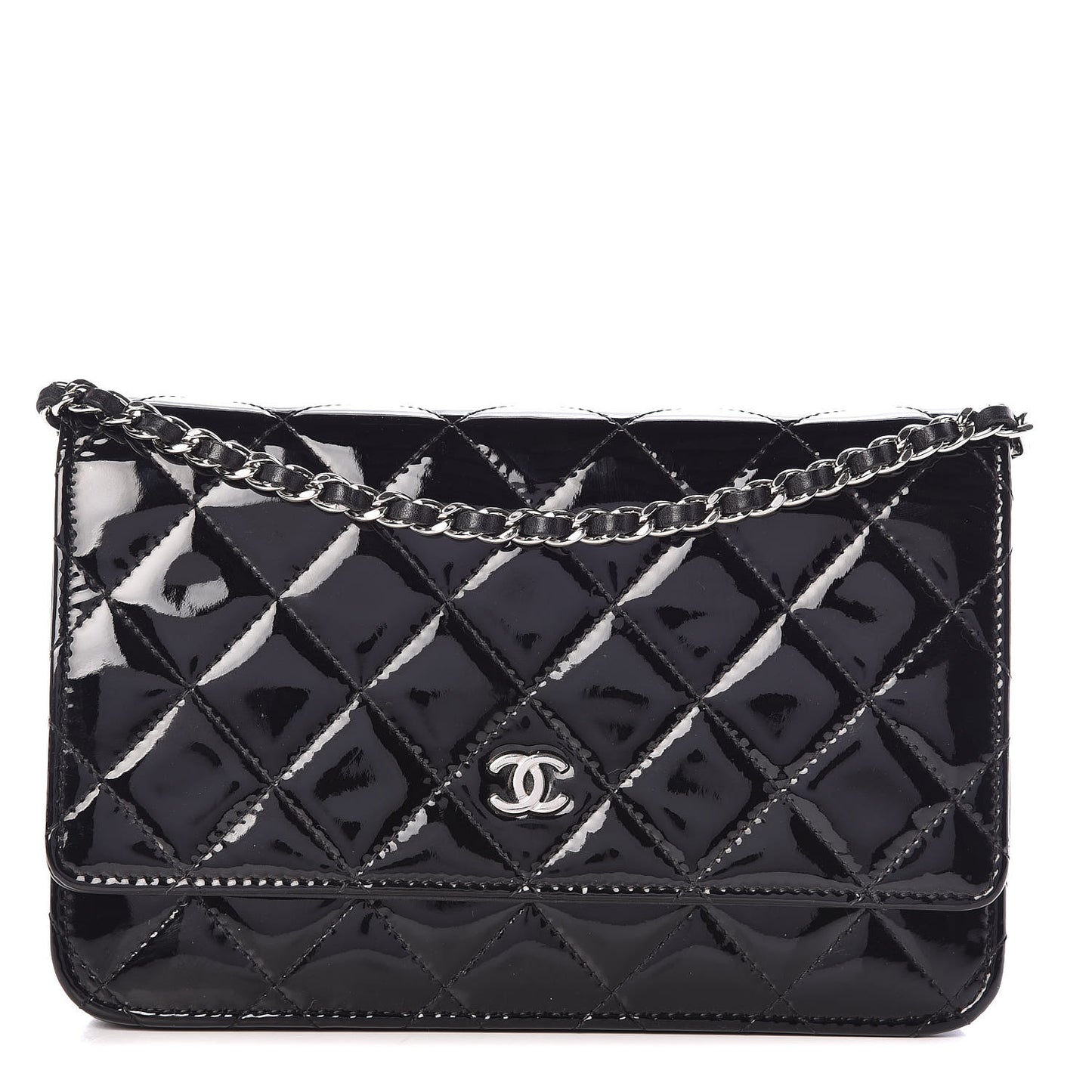 Patent Quilted Wallet On Chain WOC Black
