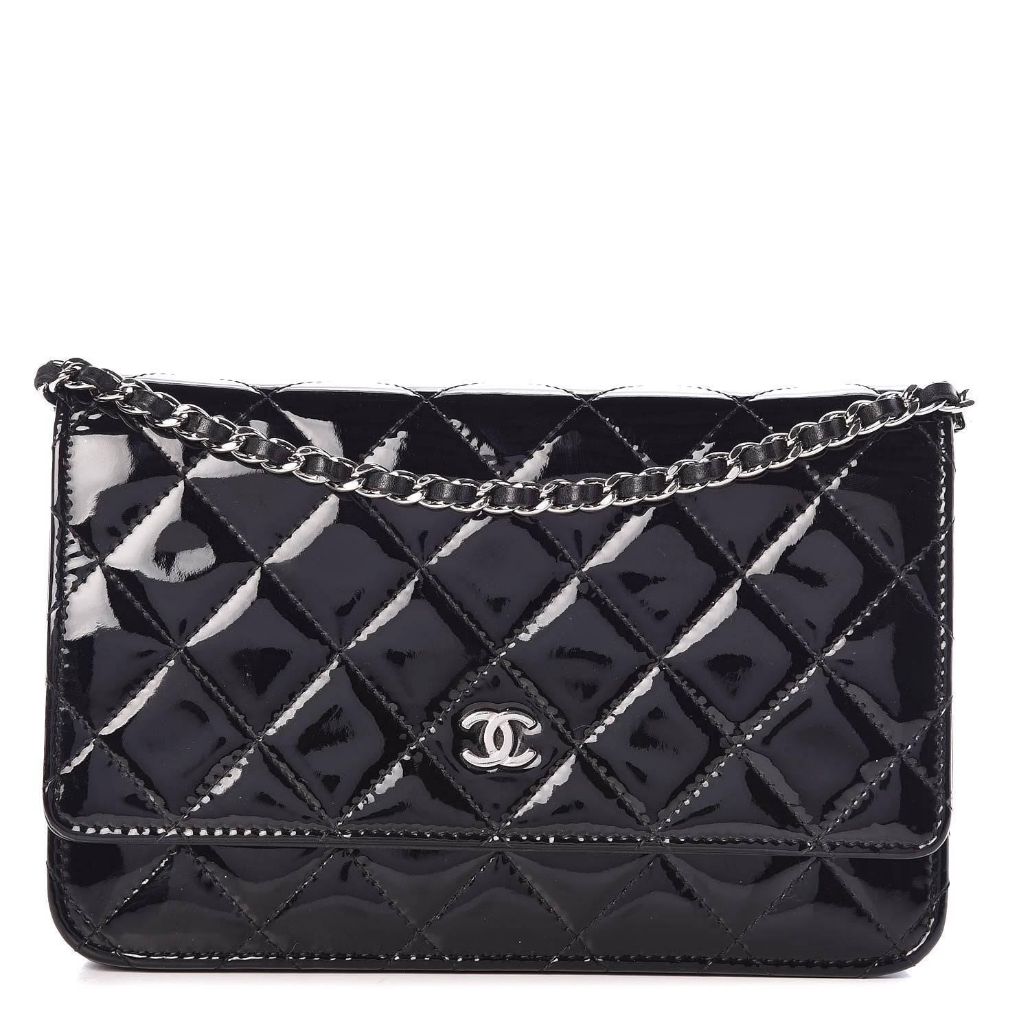 Chanel Patent Quilted Wallet On Chain WOC Black 1 of 13