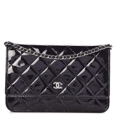 Chanel Patent Quilted Wallet On Chain WOC Black 1 of 13