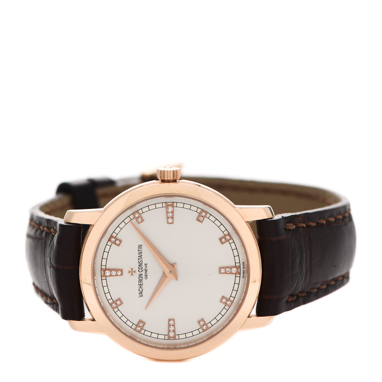 18K Pink Gold Alligator Diamond 30mm Traditionnelle Quartz Watch 25155/000R-9585