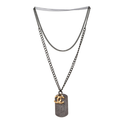 Chanel Ruthenium ID Dog Tag Charm Necklace Silver Gold 3 of 6